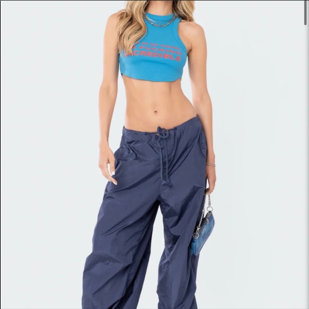 💘EDIKTED NAVY BLUE PARACHUTE PANTS💘